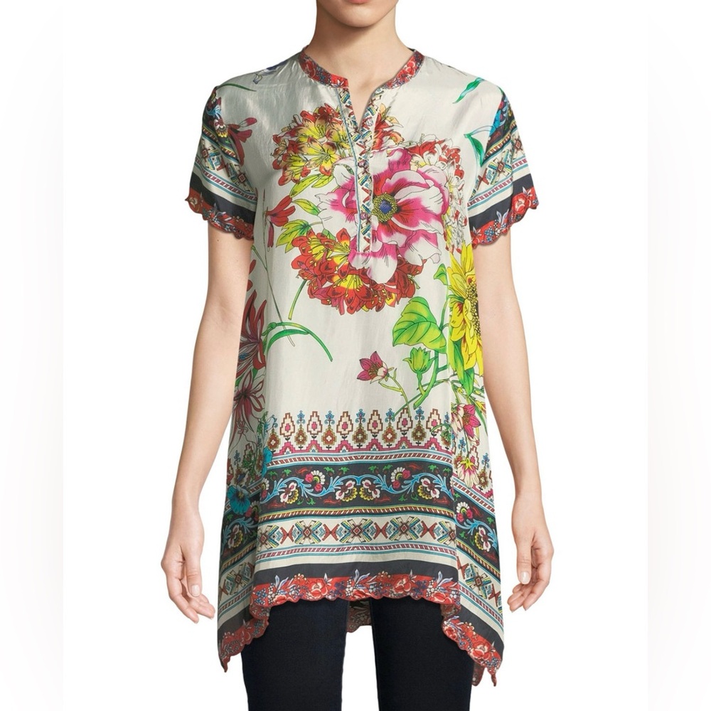 Johnny Was Victoriana Floral Printed Georgette  Tunic Small Excellent Condition